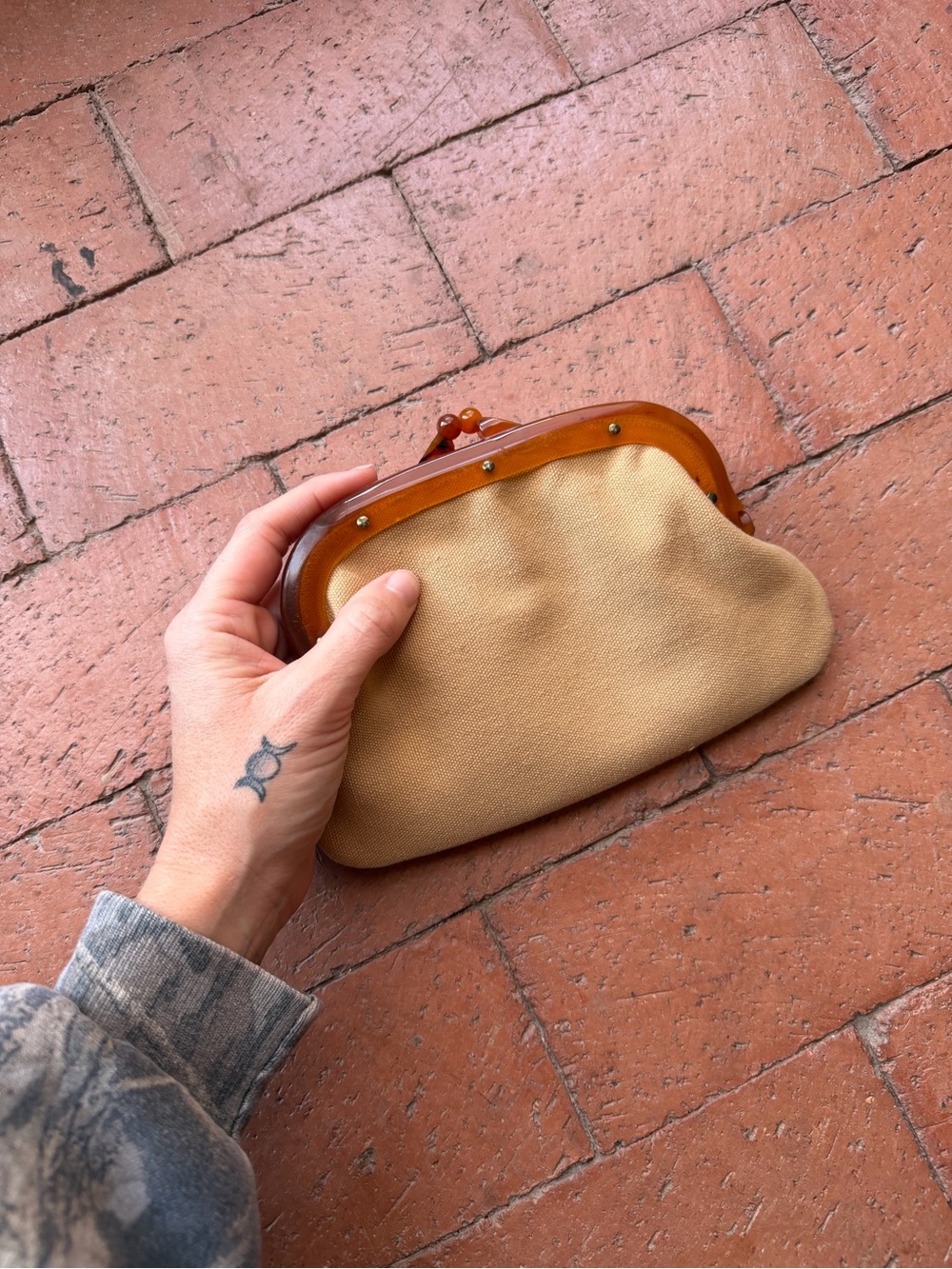 Vintage Tan linen Clutch - Women's Small Handbag